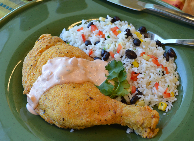 Crusted Chicken Legs with Creamy Salsa