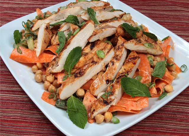 Harissa Grilled Chicken with Chickpea, Carrot and Cucumber Salad