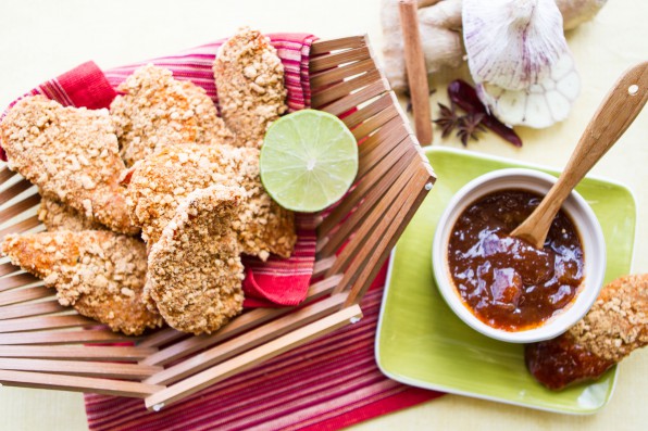 Crunchy Chicken Tikka Tenders with Mango Tamarind Dipping Sauce