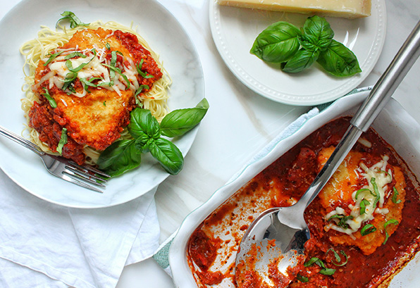 Stuffed Chicken Parmesan with Bucatini