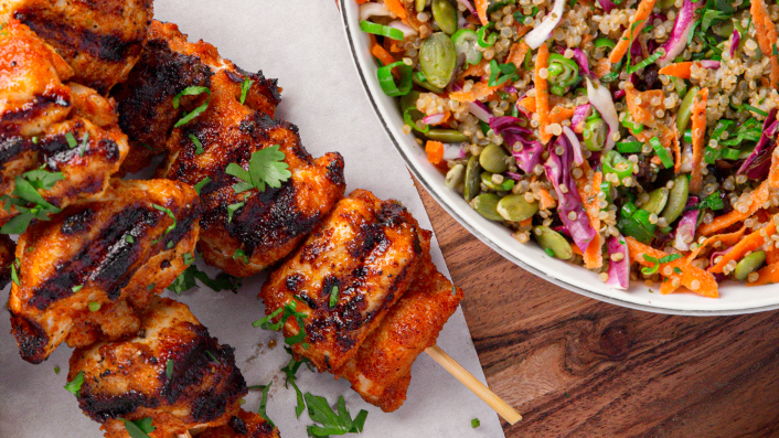 Piri Piri Chicken Skewers with Carrot-Quinoa Salad